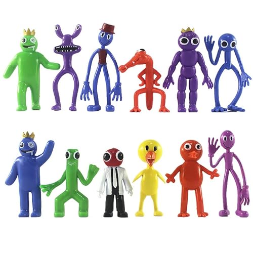 Juego de 12 figuras de amigos arcoíris de 2.5 a 4.5 pulgadas, mini figuras de Rainbow Friends, decoración para tartas, adornos de escritorio para fanáticos del juego