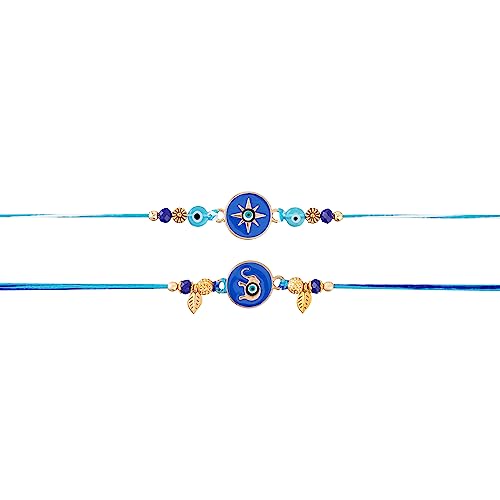 Juego de 2 Rakhi for Brother With Card Evil Eye Pendant for Raksha Bandhan Designer Rakhi Thread for Bhaiya, Metal