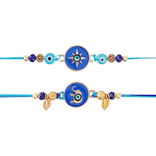 Juego de 2 Rakhi for Brother With Card Evil Eye Pendant for Raksha Bandhan Designer Rakhi Thread for Bhaiya, Metal