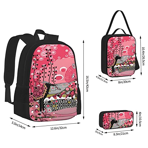 Juego de 3 bolsas escolares para niños y niñas, preludio a un beso, mochila escolar rosa+caja de almuerzo aislada+estuche para lápices para adolescentes, niños de 17 pulgadas, mochila