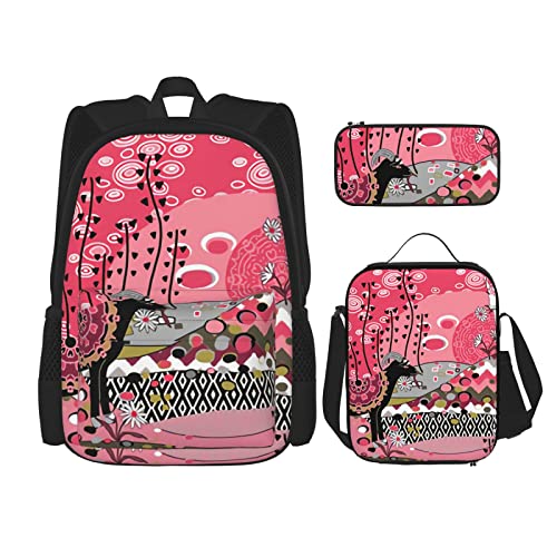 Juego de 3 bolsas escolares para niños y niñas, preludio a un beso, mochila escolar rosa+caja de almuerzo aislada+estuche para lápices para adolescentes, niños de 17 pulgadas, mochila