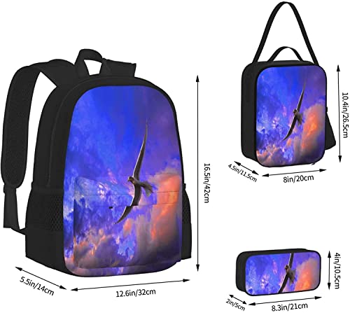 Juego de 3 mochilas con diseño de aves marinas, albatros, moscas en rojo, cielo azul, mochila escolar, estuche para lápices, bolsa de almuerzo, combinación de mochila para estudiantes, mochila para