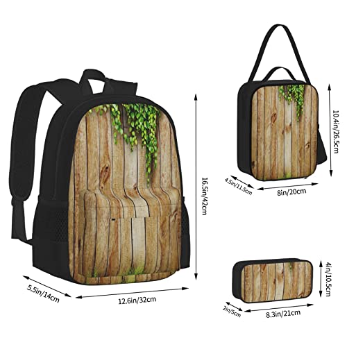 Juego de 3 mochilas rústicas para primavera fresca, temporada de hierba y hojas, sobre valla de madera vieja, jardín, campo, bolsa de libros, viaje, trabajo, escuela, estuche, bolsa de almuerzo, com