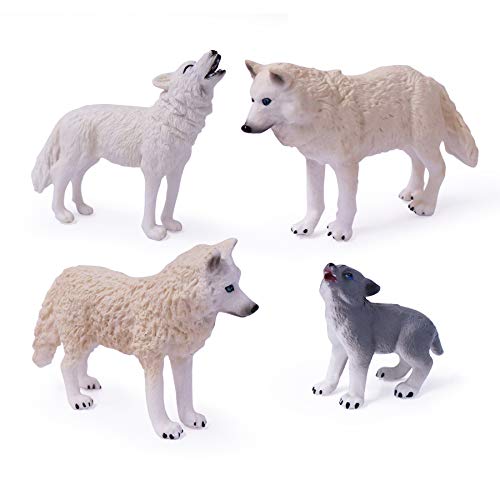 Juego de 4 figuras de juguete de lobo ártico, figuras de animales de lobo blanco, decoración de pastel familiar de lobo blanco, regalo para niños (blanco)