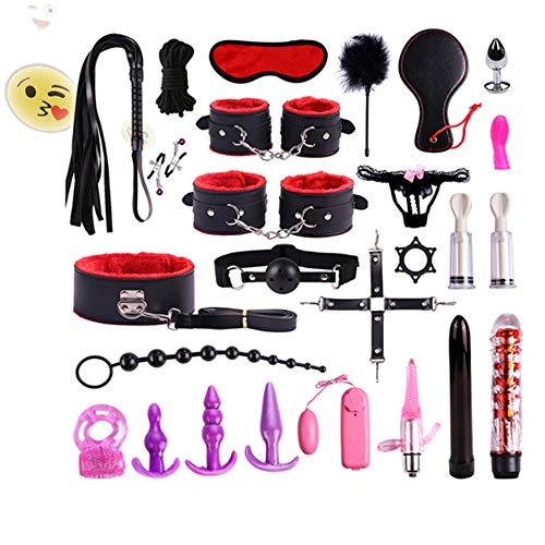 Juego de accesorios para principiantes de 26 piezas H @ ndcuffs Ad∩_∩ult Games Red & Black