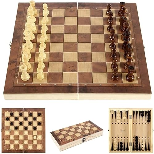 Juego de ajedrez de Madera, Juego de ajedrez y Damas 3 en 1, ajedrez Internacional, ajedrez portátil, Juego de Tablero de ajedrez de Madera, Juego de ajedrez Plegable, Juego de ajedrez de Madera