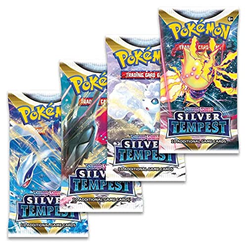 Juego de cartas coleccionables Pokemon | Tempest de plata | Paquete de 4 paquetes de refuerzo | Edición en inglés (4 obras de arte aleatorias)