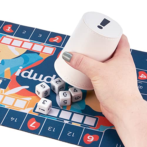 Juego de dados de Dudo: un juego de dados y dudas para 26 jugadores, 30 minutos, incluye 6 tazas profesionales de cuero bicast, 30 dados D6 personalizados, troquel de licitación y tapete de juego de