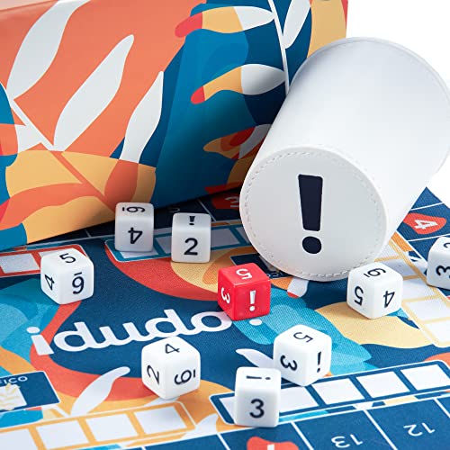 Juego de dados de Dudo: un juego de dados y dudas para 26 jugadores, 30 minutos, incluye 6 tazas profesionales de cuero bicast, 30 dados D6 personalizados, troquel de licitación y tapete de juego de