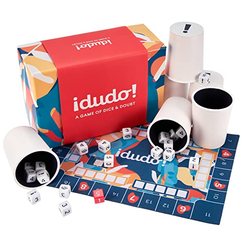 Juego de dados de Dudo: un juego de dados y dudas para 26 jugadores, 30 minutos, incluye 6 tazas profesionales de cuero bicast, 30 dados D6 personalizados, troquel de licitación y tapete de juego de