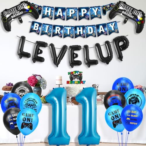 Juego de globos de 11 cumpleaños para videojuegos, decoración de cumpleaños, globos con número 11, globos de papel de aluminio, pancarta de feliz cumpleaños, 11 años, globos para niños, decoración