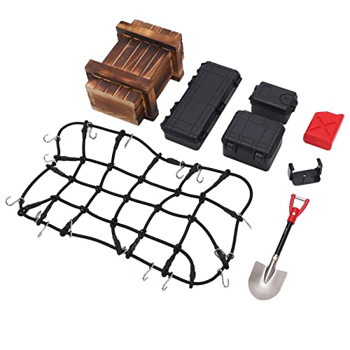 Juego de Herramientas de Decoraci¡§?n Simuladas de Coche 1/10 RC, Juego de Herramientas, Juego de Decoraci¡§?n de Pala de Red para Maleta Y Equipaje para SCX10 90046 90047 Accesorio de Coche RC(negro)