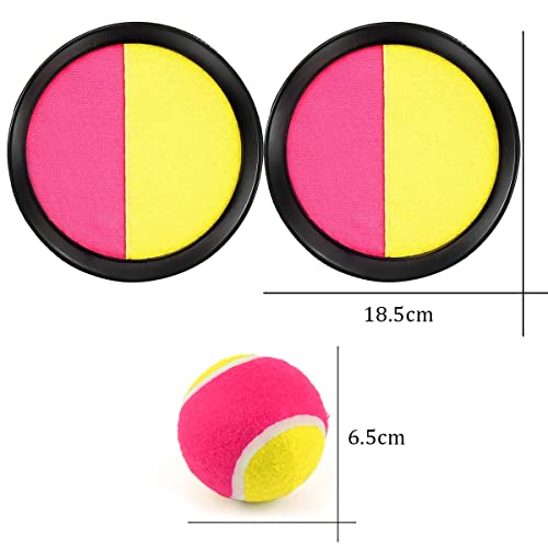 Juego de Pelotas con Velcro, Juego de Bolas de Lanzamiento y Captura, Juego de Pelota Toss and Catch, con 2 Paletas y 1 Pelotas, Juego de Tirar y Atrapar, para Fiesta Jardín Exteriores, Rojo Amarillo