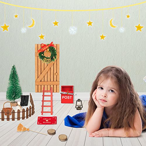 Juego de puerta de amigo invisible, accesorios para puerta de gnobleza, puerta con 17 accesorios, miniatura casa de muñecas duende decoración navideña Nissedor Navidad danesa decoración para niños