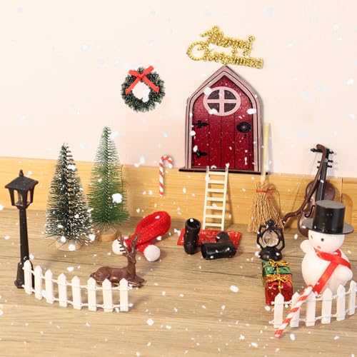 Juego de Puerta de Navidad en Miniatura 22PCS Accesorios de Casa de Muñecas de Navidad Puerta de Duende de Navidad Accesorios Miniatura Elfo Gnomos Casa Navideños Regalo Manualidades Navidad Niños