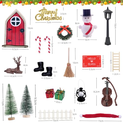 Juego de Puerta de Navidad en Miniatura 22PCS Accesorios de Casa de Muñecas de Navidad Puerta de Duende de Navidad Accesorios Miniatura Elfo Gnomos Casa Navideños Regalo Manualidades Navidad Niños