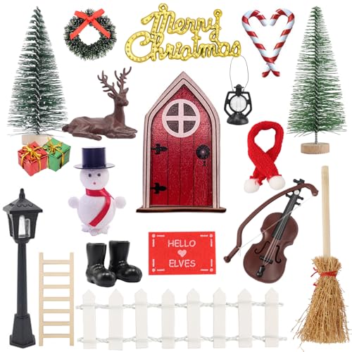 Juego de Puerta de Navidad en Miniatura 22PCS Accesorios de Casa de Muñecas de Navidad Puerta de Duende de Navidad Accesorios Miniatura Elfo Gnomos Casa Navideños Regalo Manualidades Navidad Niños