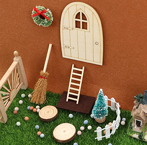 Juego de Puerta de Navidad en Miniatura Casa de Muñecas de Navidad Decoración en Miniatura de Navidad Puerta de Elfo Árbol de Navidad Corona Lámpara de Aceite Botas Alfombra Escoba