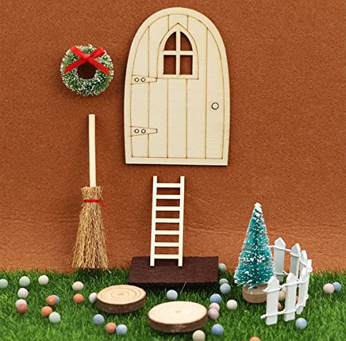 Juego de Puerta de Navidad en Miniatura Casa de Muñecas de Navidad Decoración en Miniatura de Navidad Puerta de Elfo Árbol de Navidad Corona Lámpara de Aceite Botas Alfombra Escoba