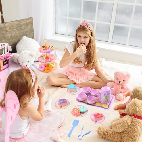 Juego De Té Infantil, MXTIMWAN 41 Piezas Juego de Té para Niños, Juguete Servicio de té Juguete Postre Cocina Juegos de Simulación Té Infantil Accesorios Cocina Juguetes Regalos Niña 3 4 5 6 7 8 Años