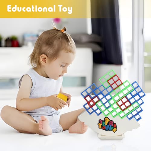 Juego Torre de Equilibrio, 48 PCS Juego Tetris, Juegos de Equilibrio Apilables para Niños, Tetris Tower Balance Game, Tetra Tower, Juegos Educativos Montessori para Niños