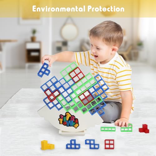 Juego Torre de Equilibrio, 48 PCS Juego Tetris, Juegos de Equilibrio Apilables para Niños, Tetris Tower Balance Game, Tetra Tower, Juegos Educativos Montessori para Niños