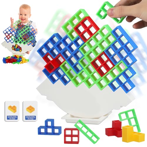 Juego Torre de Equilibrio, 48 PCS Juego Tetris, Juegos de Equilibrio Apilables para Niños, Tetris Tower Balance Game, Tetra Tower, Juegos Educativos Montessori para Niños