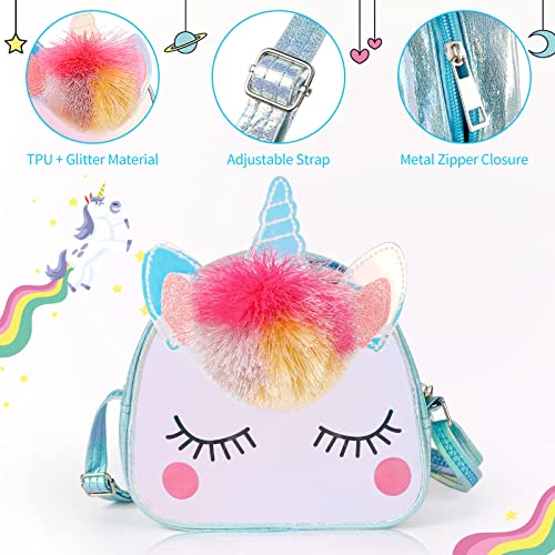 Juegos de Joyas para Niña, Victse Unicornio Bolso para Niña, Bolso Bandolera Niños con Collar Pulsera Anillo y Aretes Mi Primer Bolso para Vestir a Niñas Pequeñas y Juegos de rol Regalo (Blue)