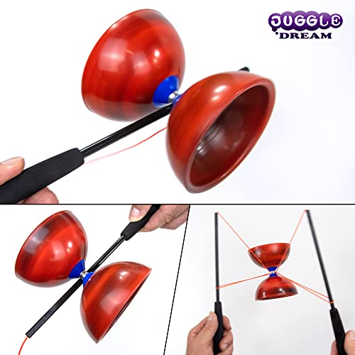 Juggle Dream Jester Diábolo Set para Malabares - Diábolo con Eje Fijo con Palos de Fibra y Vídeo de Aprendizaje en Línea (Negro/Rojo)