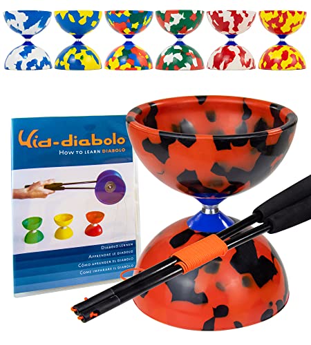 Juggle Dream Jester Diábolo Set para Malabares - Diábolo con Eje Fijo con Palos de Fibra y Vídeo de Aprendizaje en Línea (Negro/Rojo)