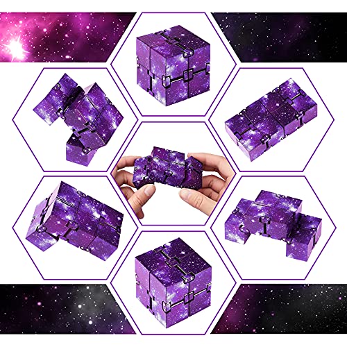 Juguete de Cubo Infinito Mágico Bloques Fidget, Mini Juguetes Sensoriales de Escritorio Herramienta para Aliviar Estrés Suministro de Juego para Austismo TDAH (Espacio Galaxy Púrpura)