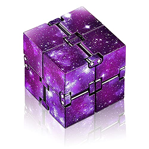 Juguete de Cubo Infinito Mágico Bloques Fidget, Mini Juguetes Sensoriales de Escritorio Herramienta para Aliviar Estrés Suministro de Juego para Austismo TDAH (Espacio Galaxy Púrpura)