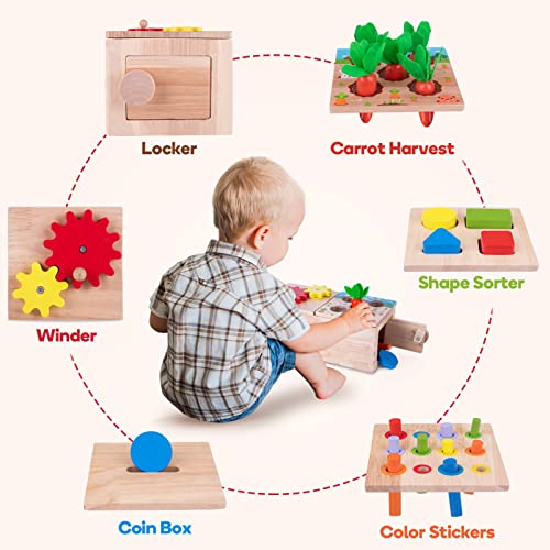 Juguete Montessori 1 2 3 años, 6 En 1 Juegos Educativos de Madera para Bebés Niños Niñas 10 Meses+, Cubo de Actividades de Mesa, Juegos Clasificación, Regalo Original Bebe 1 Año de Cumpleaños Navidad