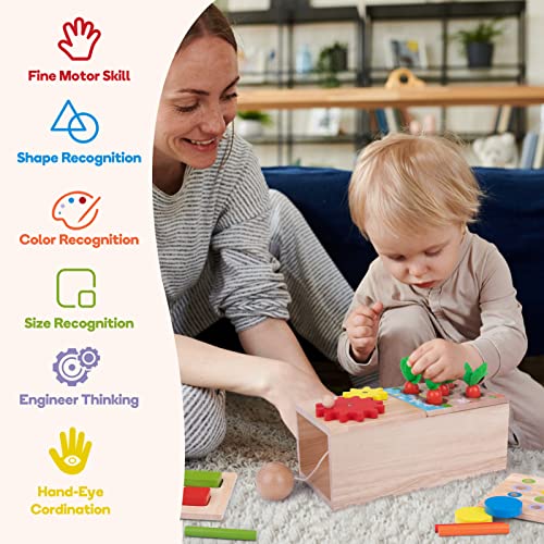 Juguete Montessori 1 2 3 años, 6 En 1 Juegos Educativos de Madera para Bebés Niños Niñas 10 Meses+, Cubo de Actividades de Mesa, Juegos Clasificación, Regalo Original Bebe 1 Año de Cumpleaños Navidad