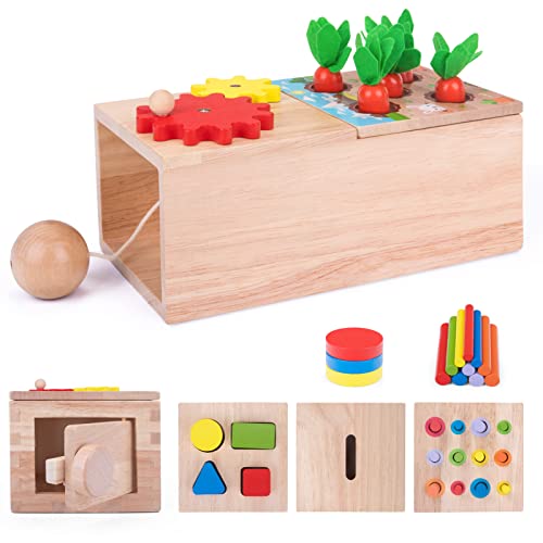 Juguete Montessori 1 2 3 años, 6 En 1 Juegos Educativos de Madera para Bebés Niños Niñas 10 Meses+, Cubo de Actividades de Mesa, Juegos Clasificación, Regalo Original Bebe 1 Año de Cumpleaños Navidad