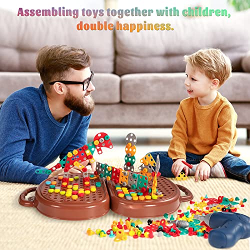 Juguetes Construcción Puzzles 3D Mosaicos con Taladro Eléctrico para Niños 3 4 5 6 7 Años, 205 Piezas Juegos de Mesa Montessori Herramientas Caja de Tornillo Educativos Rompecabezas Infantiles