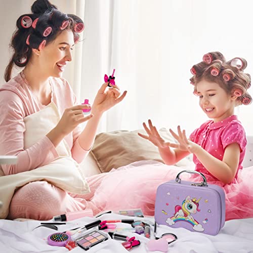 Juguetes de Maquillaje Lavables para Niños, Kit de Maquillaje Juego de Cosmético, Maletin Maquillaje con Unicornios Maleta, Regalo de Cumpleaños de Princesa para Niñas 4 5 6 7 8 10 12