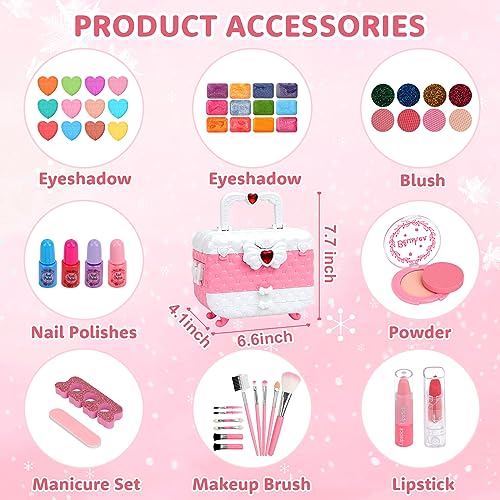 Juguetes de Maquillaje para Niñas - 55 Pcs Lavable de Maquillaje para Niños Juguetes, Regalo de Princesa para Niñas, Cumpleaños y Navidad de para Niñas 3 4 5 6 7 8 9 10 Años