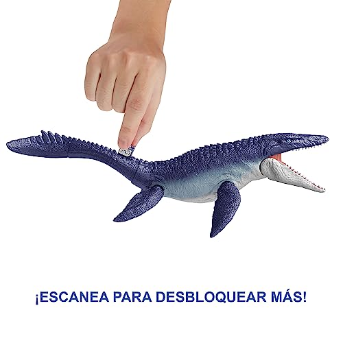 Jurassic World Mosasaurus defensor del océano Dinosaurio articulado hecho con plástico reciclado, juguete +4 años (Mattel HNJ57)