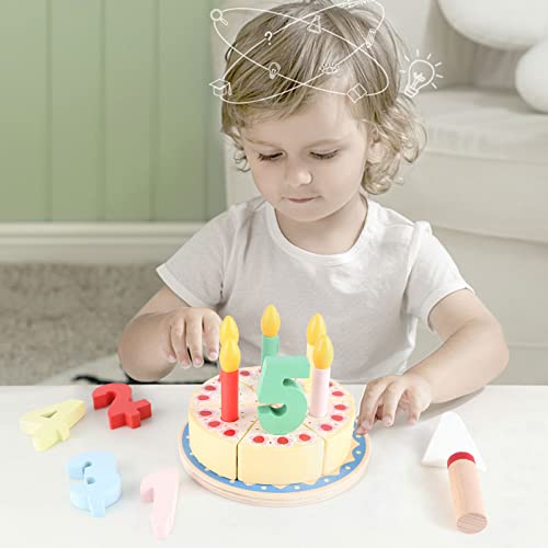 KABENFIS Corte de Madera Pastel de cumpleaños Juguetes Juego de Comida DIY Juego de simulación con Velas para niños y niñas