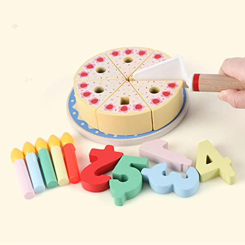 KABENFIS Corte de Madera Pastel de cumpleaños Juguetes Juego de Comida DIY Juego de simulación con Velas para niños y niñas