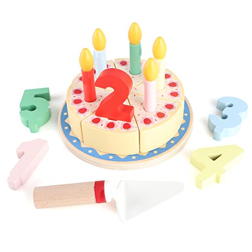 KABENFIS Corte de Madera Pastel de cumpleaños Juguetes Juego de Comida DIY Juego de simulación con Velas para niños y niñas