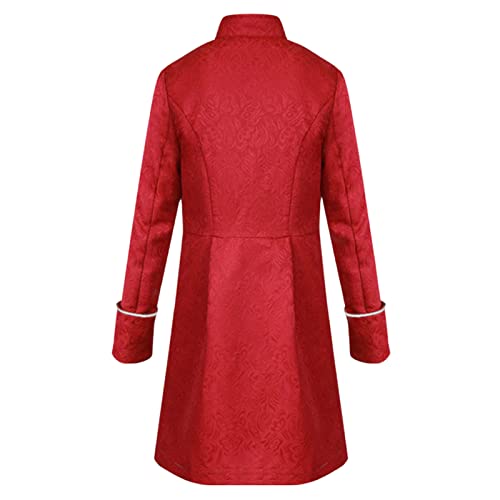 KEIZHUONIQIU Chaqueta gótica steampunk para hombre, disfraz medieval, chaqueta de uniforme de longitud media, abrigo renacentista, parka, cortavientos, para carnaval con capucha, rojo, XXL