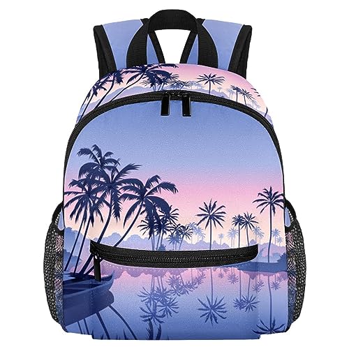 Kerala Backwater Boat River Plam Tree Pattern Niño Niños Niñas Kindergarten Niños Snack Nursery School Mochila, Multicolor, 10x4x12 in