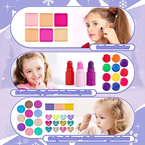 KIDCHEER Maquillaje para Niñas, Estuche Maquillaje Niña Real, Lavables, Seguridad No Tóxica, Juego de Maquillaje de Princesa para Niñas de 3 4 5 6 7 8 Años, 46