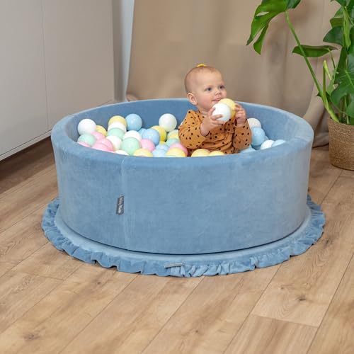 KiddyMoon Terciopelo Piscina De Bolas 90X30cm/200 Bolas para Ninos Hecha En La UE, Beige De Arena: Turquesaosc/Beigepas/Grisverd/Salmón