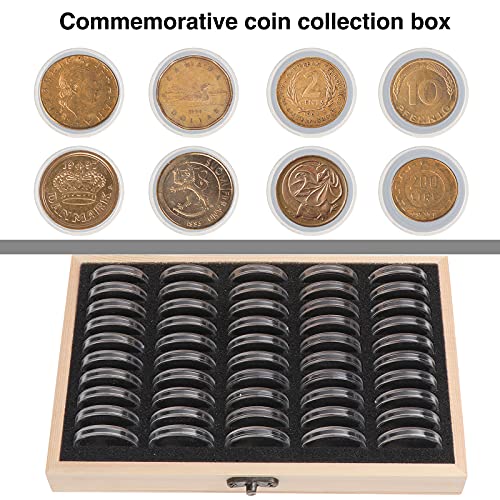 Kinsinder 50 cápsulas de monedas, caja de colección de monedas de madera para coleccionistas de monedas de 18 mm/20 mm/23 mm/25 mm/27 mm/30 mm