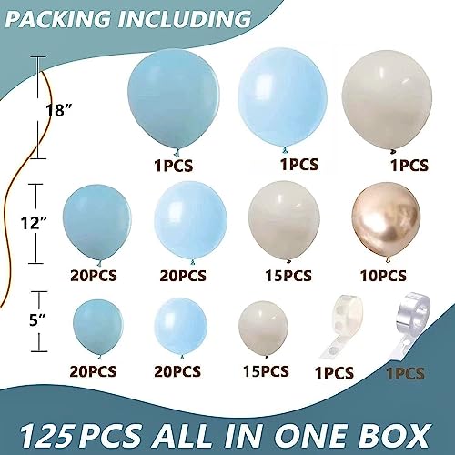 Kit Arco Globo Azul, 125pcs Globos Guirnalda Kit Dusty Blue Baby Blue, Sand White Metallic Gold Globos para Baby Shower Cumpleaños Decoraciones de Fiesta