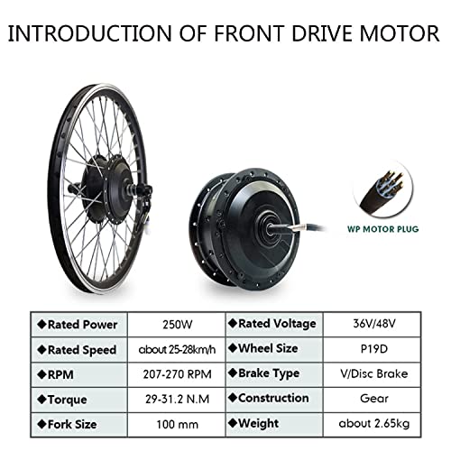 Kit de conversión de Bicicleta eléctrica Resistente al Agua, Kit de conversión de Bicicleta eléctrica de 36 V y 250 W, Rueda Delantera, Motor de Cubo de Engranaje sin escobillas, Rueda de Motor de b