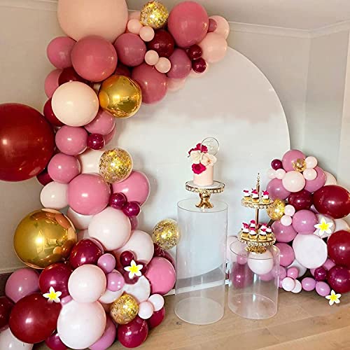 Kit de Guirnaldas de Globos, TOLOYE Guirnalda de Arco de Látex Globos Confeti de Oro Rosa Rojo Vino con Flores Artificiales,Globos para Cumpleaños Baby Shower Boda Fiesta Damas Niña